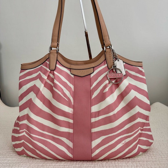 Coach Handbags - Coach Devin Signature Stripe Zebra Print Shoulder Bag F24022